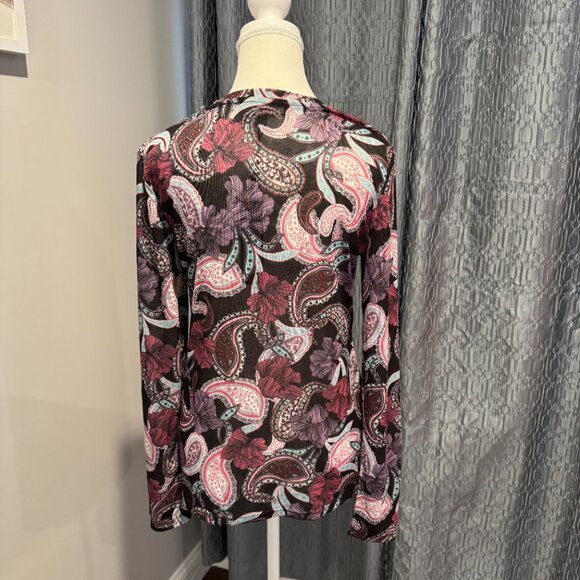 BCBGMaxAzria Women's Mesh Long-Sleeve Top Multicolor Paisley NWT Size L - Picture 6 of 8